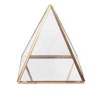 Turodeuo Glass Jewelry Box Golden Geometric Decorative Box Geometric Glass Pyramid Ring Holders for Wedding Birthday Gift L