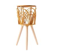 Turodeuo Rattan Indoor Plant Stand Straw Woven Flowers Pot Holder Stool with Legs Floor Planter Baskets Rack Wooden Plant Shelf B Easy to Use