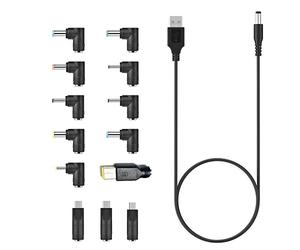 Turodeuo USB To DC Power Cable Universal USB To DC Jack Charging Cable Power Cord with 13 Interchangeable Plug Connectors Adapter