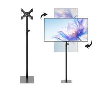 Turosur 360° Swivel Floor TV Stand, Universal Tall TV Stand with 4 Level Height and 15° Tilt Adjustment, Black Monitor Floor Stand for 14-43 Inch LED LCD TV for Living Room Bedroom Office