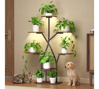 Turosur Plant Stand Indoor with Grow Lights,50" Plant Shelf Corner Lighted Plant Stands for Indoor Growing,7 Tiered Large S-Shape Metal Display Shelves Plant Rack for Home Decor Patio Balcony