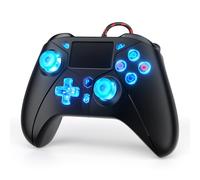 TURPOW RGB Wire Controller for PS5, Back paddles Gamepad Dual Motor Vibration/6-Axis Sensor/Turbo/3.5mm Audio Jack/Touch Pad for Ps-5/Ps-3/Ps-4/Pro/Slim/Pc Black