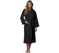 Turquaz Linen unisex-adult Lightweight Long Waffle Kimono Spa Robe, One Size, Black