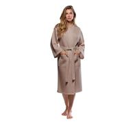 Turquaz Linen unisex-adult Lightweight Long Waffle Kimono Spa Robe, One Size, Taupe