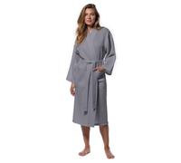 Turquaz Linen unisex-adult Lightweight Long Waffle Kimono Spa Robe, Small/Medium, Gray