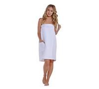 Turquaz Linen womens Lightweight Knee Length Spa/Bath Waffle Body Wrap with Adjustable Touch Fastener, Small/Medium, White