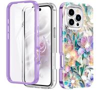 Turquiase Cute Flower Case for iPhone 16 Pro Max 6.9 inch Built with Screen Protector, Lightweight and Stylish Full Body Shockproof Protective Rugged TPU Case for Women/Girls-Peony Flower