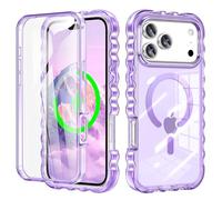 Turquiase for iPhone 17 Pro Max Case Built-in Screen Protector Compatible with MagSafe,Military Full Body Shockproof Cute Wave Shape Translucent Matte Cover for Women/Girls-Purple