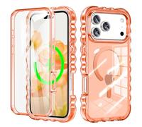 Turquiase for iPhone 17 Pro Max Case Built-in Screen Protector Compatible with MagSafe,Military Full Body Shockproof Cute Wave Shape Translucent Matte Cover for Women/Girls-Orange