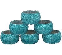 Turquise Beaded Napkin Rings Set of 6 - Luxury Decorative Napkin Holders for Dining Table, Wedding, Party & Festive Table Decor - Elegant Handmade Bead Design, Durable & Reusable