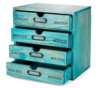 Turquoise 4-Tier Drawer Unit - Teal European Country Style Desk Organizer Box - 9.7x7x10 Wooden Stackable Drawers - Countertop Organizer Drawers w/Label Holder - 4-Level File Drawer Unit