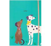 Turquoise A4 Dog Themed Lined Notebook Softback Journal with Elastic Strap - Ruled Writing Pad with Illustrated Pages - Notes Book for School University Office Home - Gift for Dog Lovers