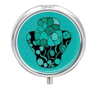 Turquoise and Black Pill Box 3 Compartment Travel Pill Organizer 3 Times A Day Cute Mini Pill Case for Purse & Pocket Portable Metal Medicine Box with Mirror Round Daily Medicine Vitamin Container