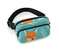 Turquoise And Fox Fanny Pack for Women, Personalized Waist Bag with Multi-Pockets for Men, Belt Bag for Travel, Crossbody Bags with Zipper, Adjustable Bum Bags for Running