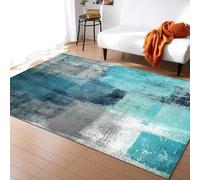 Turquoise and Gray Abstract Art Area Rug, Teal Graffiti Painting Living Room Rugs, Indoor Non-Slip Kids Rugs, Machine Washable Breathable Durable Carpet for Front Entrance Floor Decor,100 x 150 cm