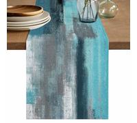 Turquoise and Grey Dining Table Runners 108 inches Long,Abstract Art Teal Coffee Table Runner Dresser Scarves, Washable Non-Slip Rectangle Table Setting Decor for Farmhouse Party Holiday Dinner