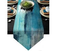Turquoise and Grey Table Runner,Teal Abstract Modern Art Burlap Table Runners for Table Dresser Runner Farmhouse Style for Dinner Party Holidays Home Decoration