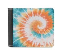 Turquoise and Orange Abstract Spiral Soft PU Leather Bifold Wallet, Coin Purse Credit Pass Case, Durable Card-Holder Slim Billfold for Men Woman Money Storage