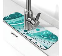 Turquoise and White Background Faucet Mat for Kitchen Sink Splash Guard 14×38 CM Super Absorbent Diatomite Faucets Suction Pad Faucet Handle Drip Catcher Tray Dish Drying Mat Housewarming Gift