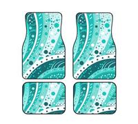 Turquoise and White Circle Car Floor Mats Universal Car Front Rear Floor Foot Mats All Weather Protection Auto Foot Pad Rubber Non-Slip Vehicle Carpet Full Set of 4 Pieces
