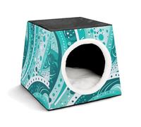 Turquoise and White Circle Cat Bed for Indoor Cats - Foldable Cat & Dog House with Removable Cozy Cushion, Waterproof Oxford Washable Pet House for Small Pets 13.8" X 13.8" X 11.8"