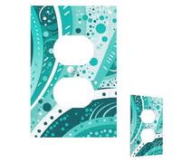 Turquoise And White Circle Wall Plate Cover Modern Decorative 1 Gang Light Switch Cover Unbreakable Receptacle Outlet Covers For Living Room Bedroom Home Decor Duplex