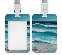 Turquoise Beach Original Seascape Badge Holder Vertical Id Card Holder with Lanyard Heavy Duty Name Tag Holders Waterproof Work Badge Holder for Office Cruise Teacher Cute Badge Protector