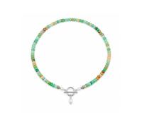 Turquoise Bead Pearl Necklace For Women, Boho 6mm Natural Stone Colorful Beaded Ot Toggle Clasp Freshwater Pearl Necklaces Easy To Wear Stainless Steel Front Clasp Minimalist Summer Beach Jewelry Gift