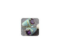 Turquoise Beaded Ring, Punk-Style Party Gift, Vintage Purple Zircon Ring, Tribal Amulet Ring for Women Size 11