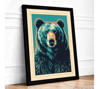 Turquoise Bear Retro Framed Wall Art Print A1 Black