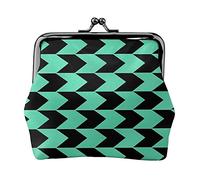 Turquoise Black Arrows Stripes Women's Leather Coin Purse, Small Change Pouch with Kiss-Lock Clasp Closure Buckle Wallet for Girl Gift