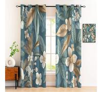 Turquoise Blackout Curtains for Bedroom Grommet Tropical Floral Print Window Drapes 140x175 cm Set of 2 Ideal for Living Room Decor Stylish Baroque Plant Design