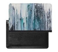Turquoise, Blue, Black, white, Gray Abstract on Canvas Image Women's Passport Protector, Men's Passport Protector, PU Travel Passport Protector for Women Men Worker 5.8 x 3.9 x 0.4 inch