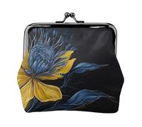 Turquoise Blue Gold Flowers Full Double-Sided Printed Pattern Women's and Girls' Fashionable Leather Kiss Lock Coin Purse Card Bag