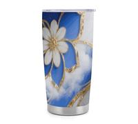 Turquoise Blue Gold Marble 20 Oz Tumbler Stainless Steel Travel Coffee Mug with Lid And Straw Double Wall Vacuum Insulated Coffee Cup Christmas Or Birthday Gift for Men And Women