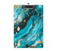 Turquoise Blue Gold Marble Clipboard Colorful Sturdy Acrylic Clipboard Decorative Clip Board with Metal Clip Cute Plastic Clipboards A4 for Nurses Office（Standard Size 8.5" X 12.5"）