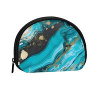 Turquoise Blue Gold Marble Coin Purse for Women Men, Chic Mini Change Pouch with Zipper, Small Coin Bag Shell Handbags Fashion Change Purse Wallets for Keys, Lipstick, and Earphones