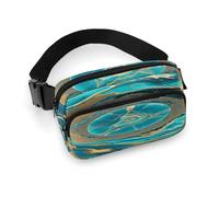 Turquoise Blue Gold Marble Fanny Pack Belt Bag with Adjustable Strap Fashion Waist Bag for Outdoor Sports Hiking, white, 20x13cm, Full Printed Waist Bag