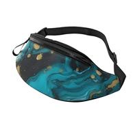 Turquoise Blue Gold Marble Fanny Pack for Men Women, Fashion Festival Fanny Pack, Travel Sport Walking Waist Bag