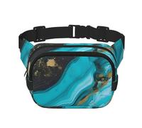 Turquoise Blue Gold Marble Fanny Pack For Women Waterproof Adjustable Belt Bags Waist Pack Fashion Casual Crossbody Bags Bum Bag For Running Workout Hiking Traveling, Black, One Size