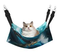 Turquoise Blue Gold Marble Hanging Pet Hammock with Adjustable Straps and Metal Hooks Double Sided Bed
