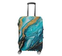 Turquoise Blue Gold Marble Luggage Cover Tsa Approved Suitcase Covers for Luggage Elastic Washable Suit Case Covers Anti-Scratch Travel Luggages Sleeve Suitcase Protector Fits 19-30 Inch Case(), white