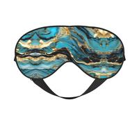 Turquoise Blue Gold Marble Print Soft Eye Mask for Women Men Comfortable with Adjustable Strap for Travel Yoga Nap Shift Work