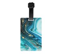 Turquoise Blue Gold Marble Print Waterproof Luggage Tags Cruise Ships Travel Essentials Backpack Suitcases Labels