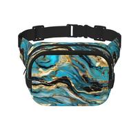 Turquoise Blue Gold Marble print Womens Fanny Pack Everyday Hip Pouch Waist Bag for Travel Outdoor Running Hunting for Adult, Black, One Size