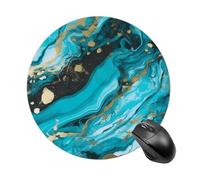 Turquoise Blue Gold Marble Round Mouse Pad 7.8 Inch, Portable Gaming Mouse Mat with Non-Slip Rubber Base & Smooth Surface, Waterproof Mousepad for PC, Laptop, Computer, Office, Home