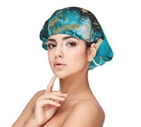 Turquoise Blue Gold Marble Satin Bonnet Silk Bonnet, Hair Bonnet For Sleeping, Soft Double Layer Silk Sleeping Cap Hair Wrap For Women Natural Hair Curly Hair Braided Hair Long Hair