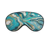 Turquoise Blue Gold Marble Sleep Mask Light Blocking Eye Cover Polyester Eye Mask with Elastic Strap Blindfold for Side Sleeper Sleeping Masks Face Hugging for Women Men Travel