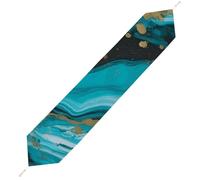Turquoise Blue Gold Marble Table Runner for Dining Table, Short Plush Runners Washable & Durable Tablerunner Modern Home Decor for Wedding, Kitchen, Holiday 200*33cm