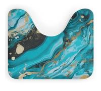 Turquoise Blue Gold Marble Toilet Rugs U Shaped Washable Toilet Mats for Bathroom Non Slip Contour Bathroom Rug Soft Absorbent Microfiber Bath Mat Cute Toilet Carpet Floor Mat 20 X 16 Inches